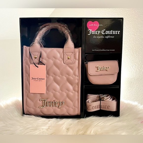 NWT Pink Juicy Couture Quilted Heart Handbag Gift Set - Picture 7 of 13